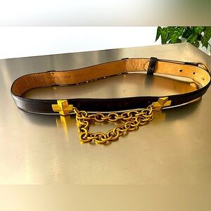 ROBERT LEE MORRIS LEATHER BELT, VINTAGE, 36” LONG WITH GOLDEN CHAINS SIZE LARGE